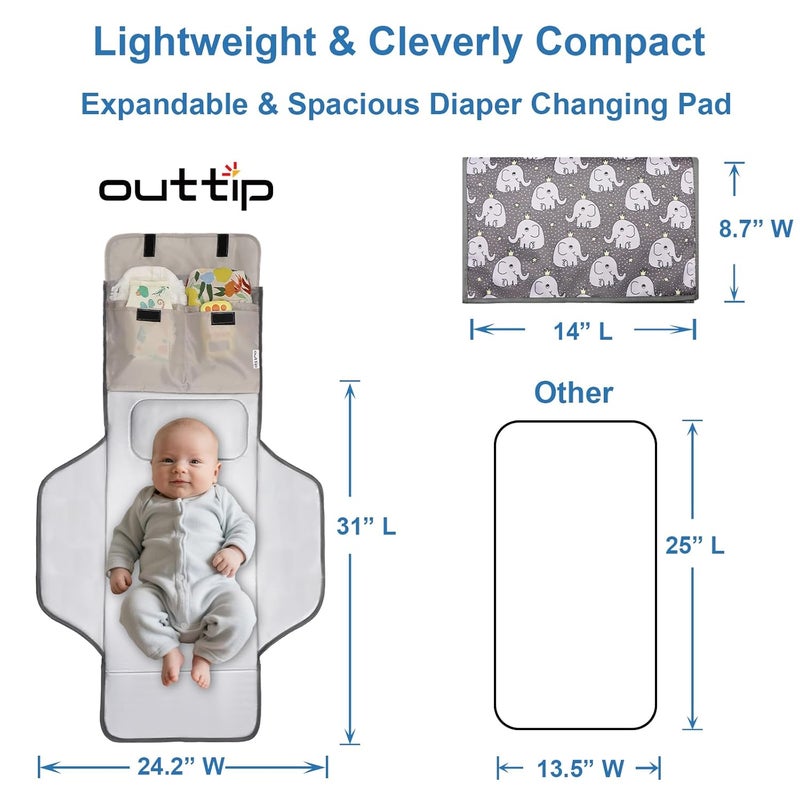 outtip 31" X 24.2" Extra Long Large Lightweight Toddler Diaper Changing Pad Travel, Cute Design 1-36 Month Infant Foldable Baby Changing Mat Wipeable, Changing Pad Portable for Station, Car, Stroller - Image 2
